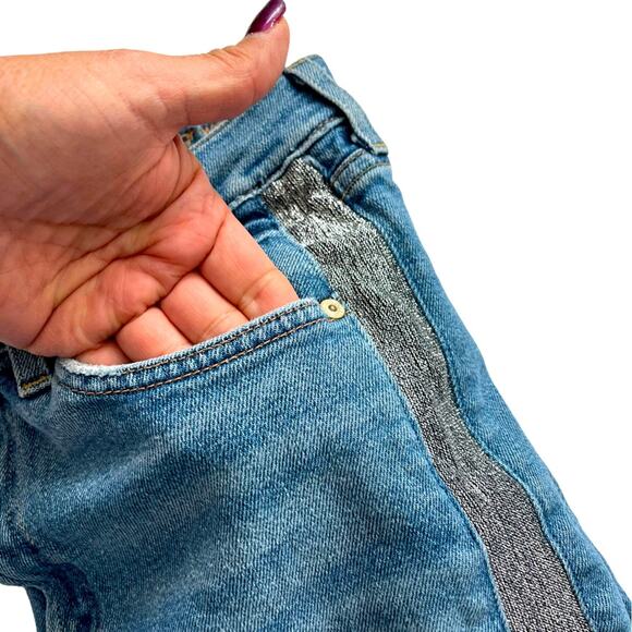 7 FOR ALL MANKIND EUC Blue High Waist Ankle Skinny Jeans  Silver stripe Size 30 - Picture 7 of 14